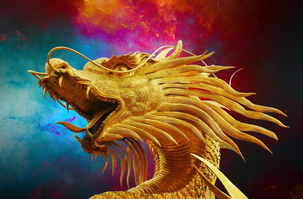 dragon, broncefigur, golden dragon